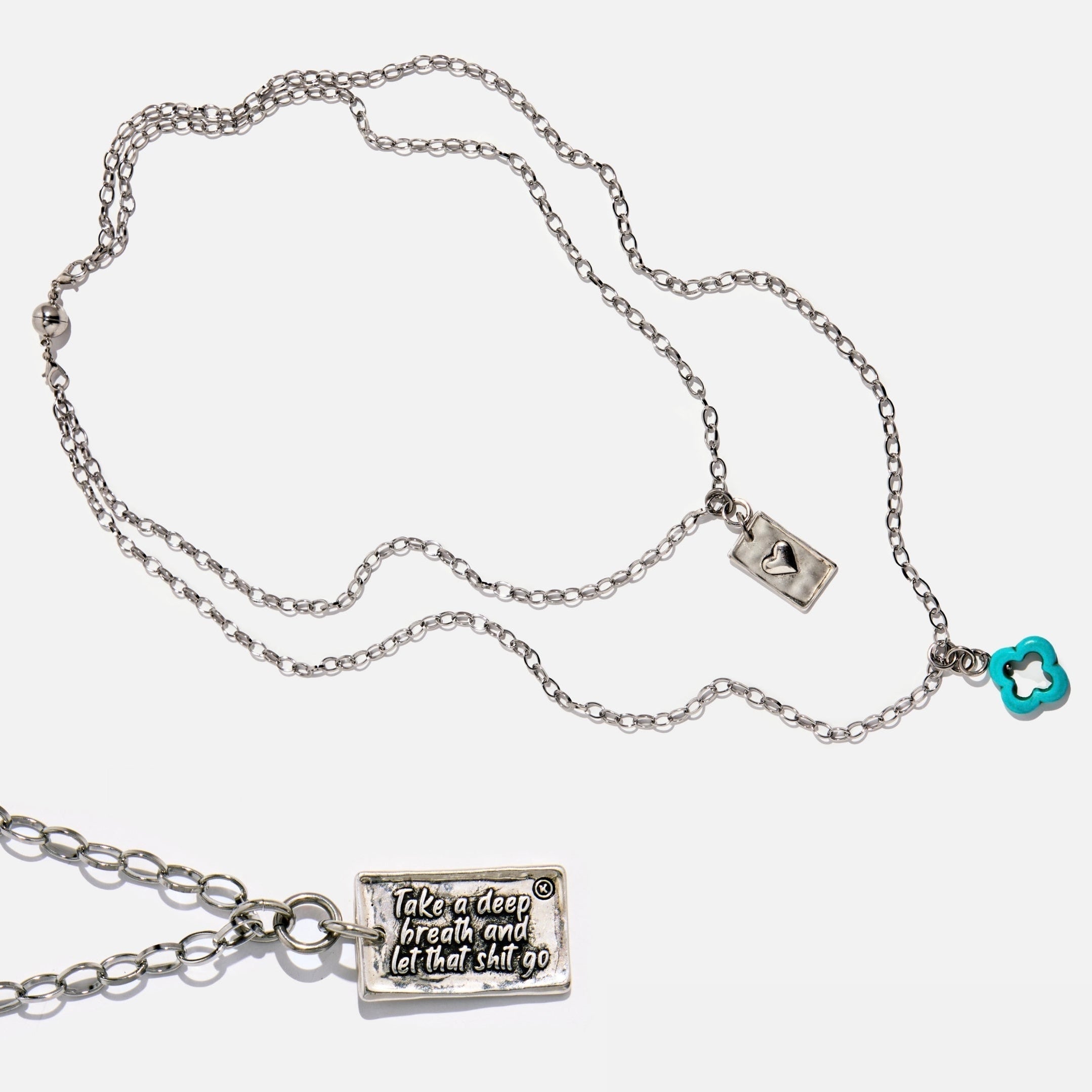 Take A Deep Breath Let That Go Original Lite Necklace 48in Stainless Steel Chain Katia Designs