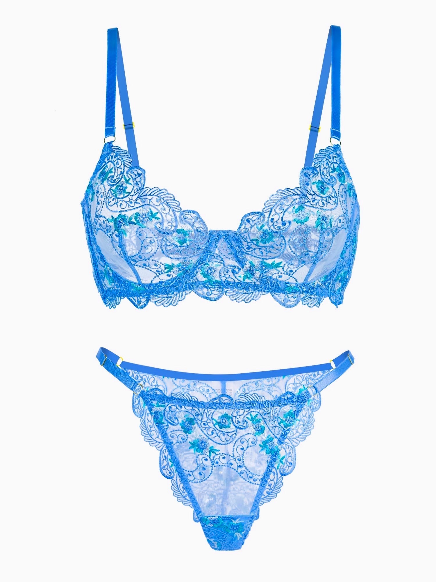 Blue Floral Embroidery Lingerie Set Delicate Lace Accents Hello.LA.Girl