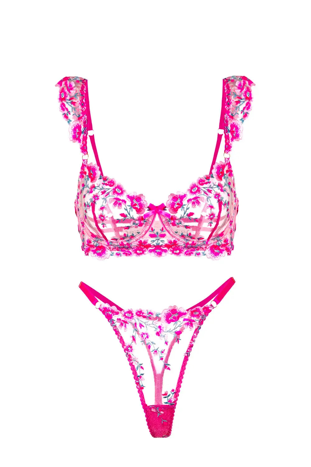 Pink Blossom Embroidery Lingerie Set Hello.LA.Girl