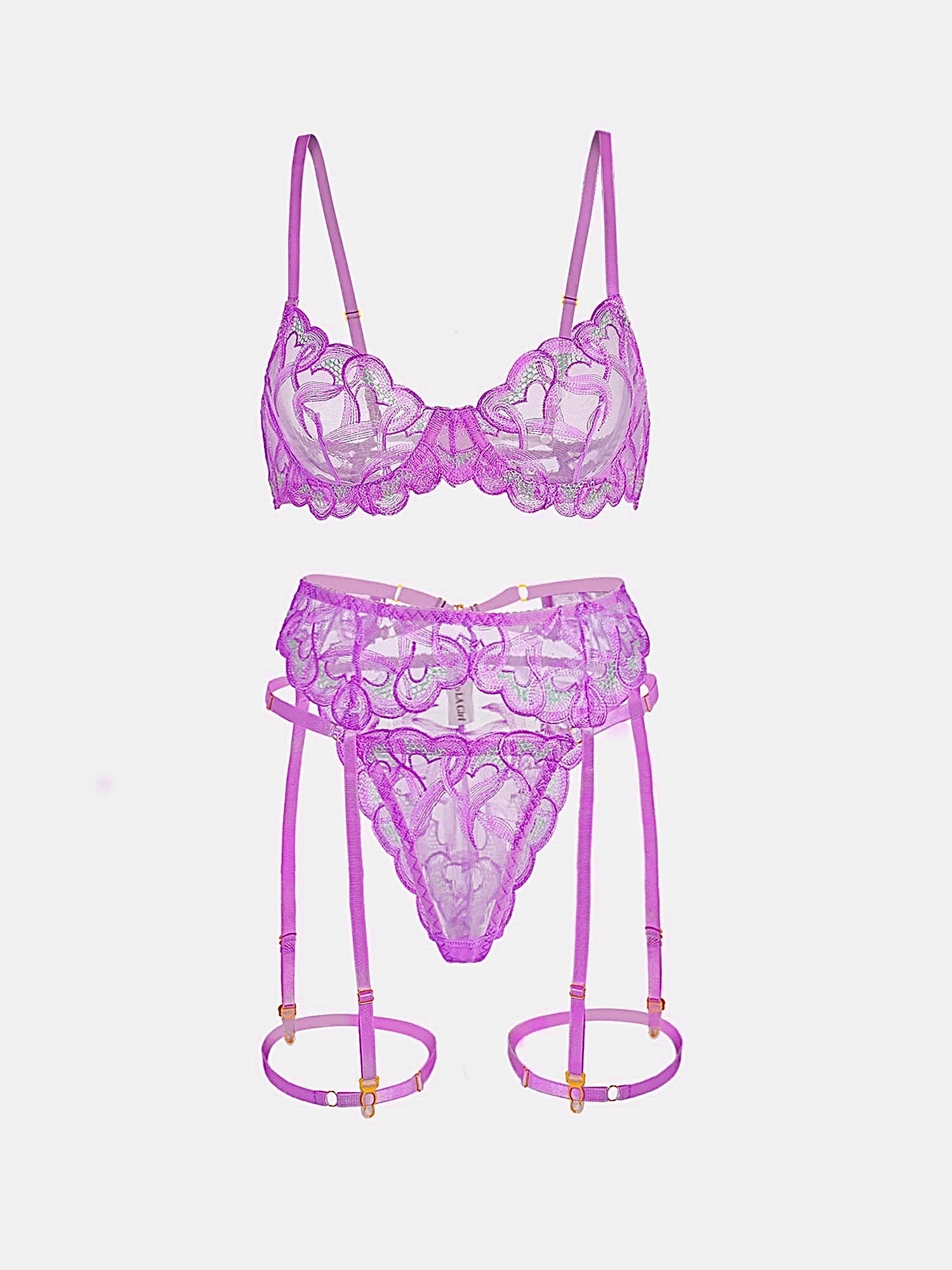 Lavender Sheer Embroidered Lingerie Set With Romance Hello.LA.Girl