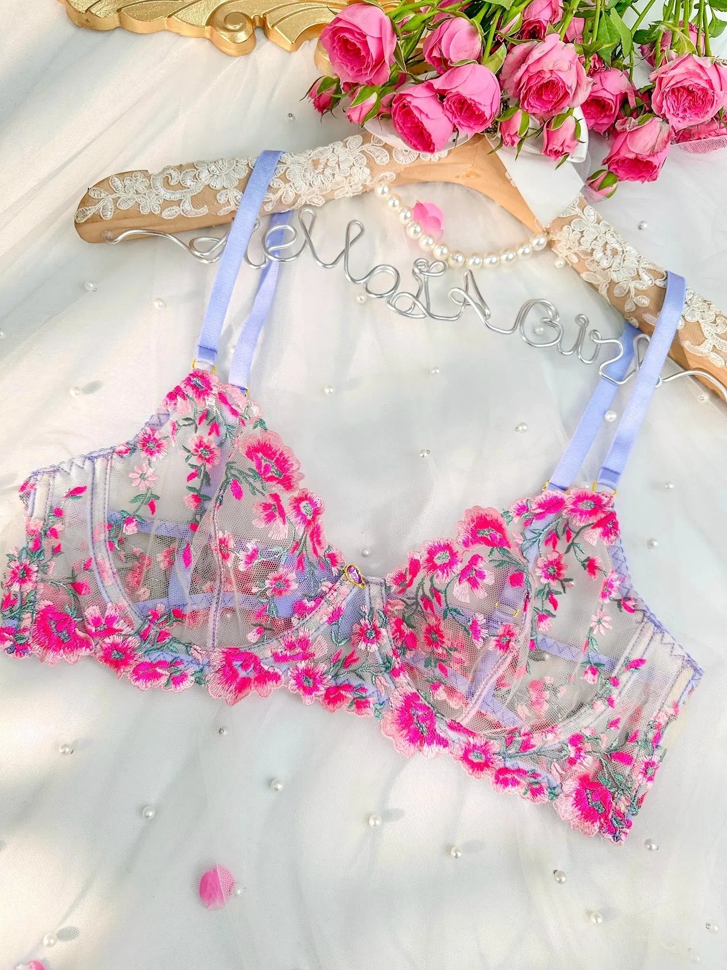 Fantasy Pink Bloom Embroidery Lingerie Set Hello.LA.Girl