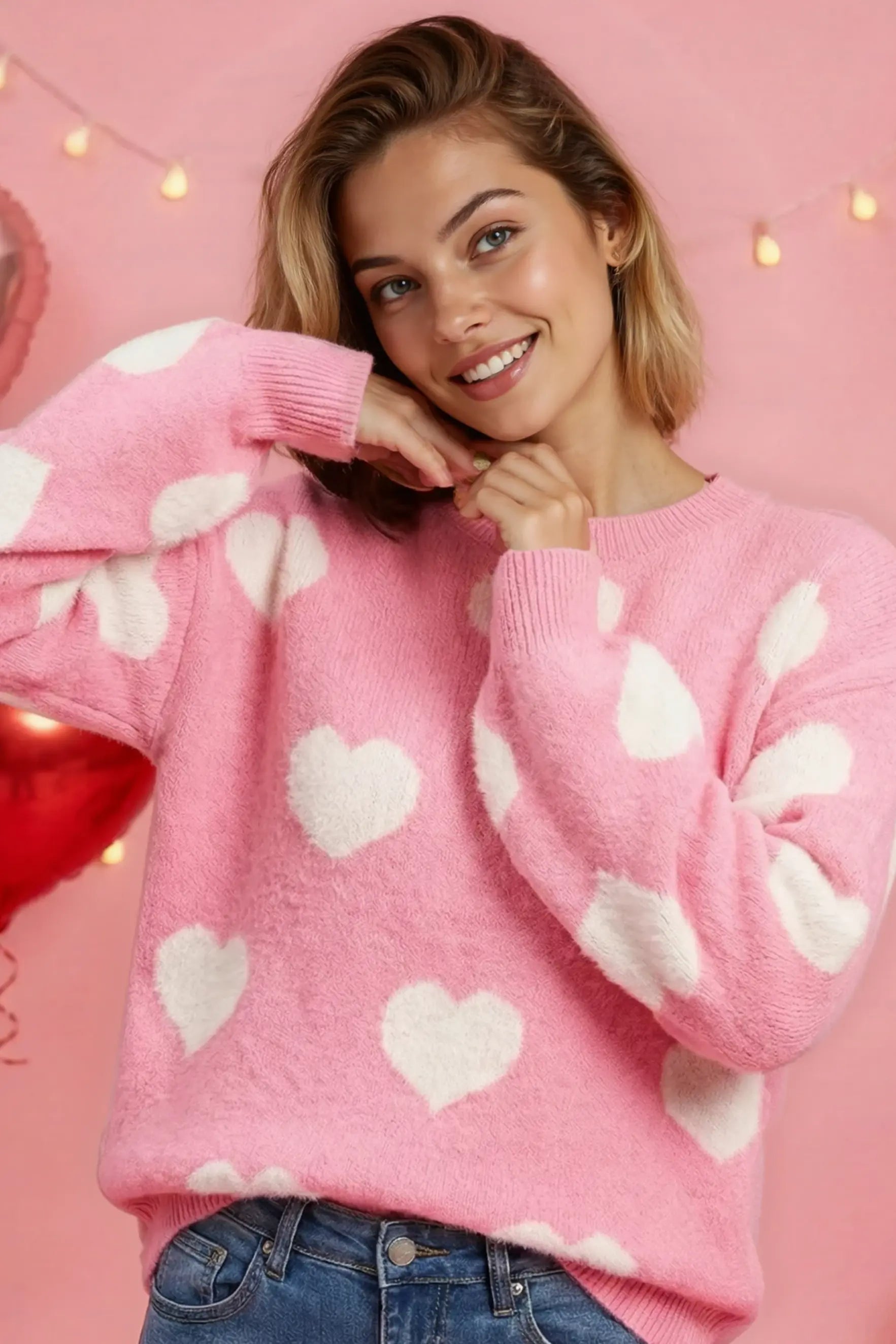 Fuzzy knit heart sweater Miss Sparkling