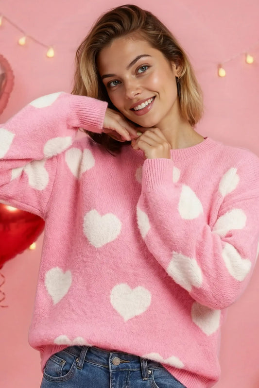Fuzzy knit heart sweater Miss Sparkling