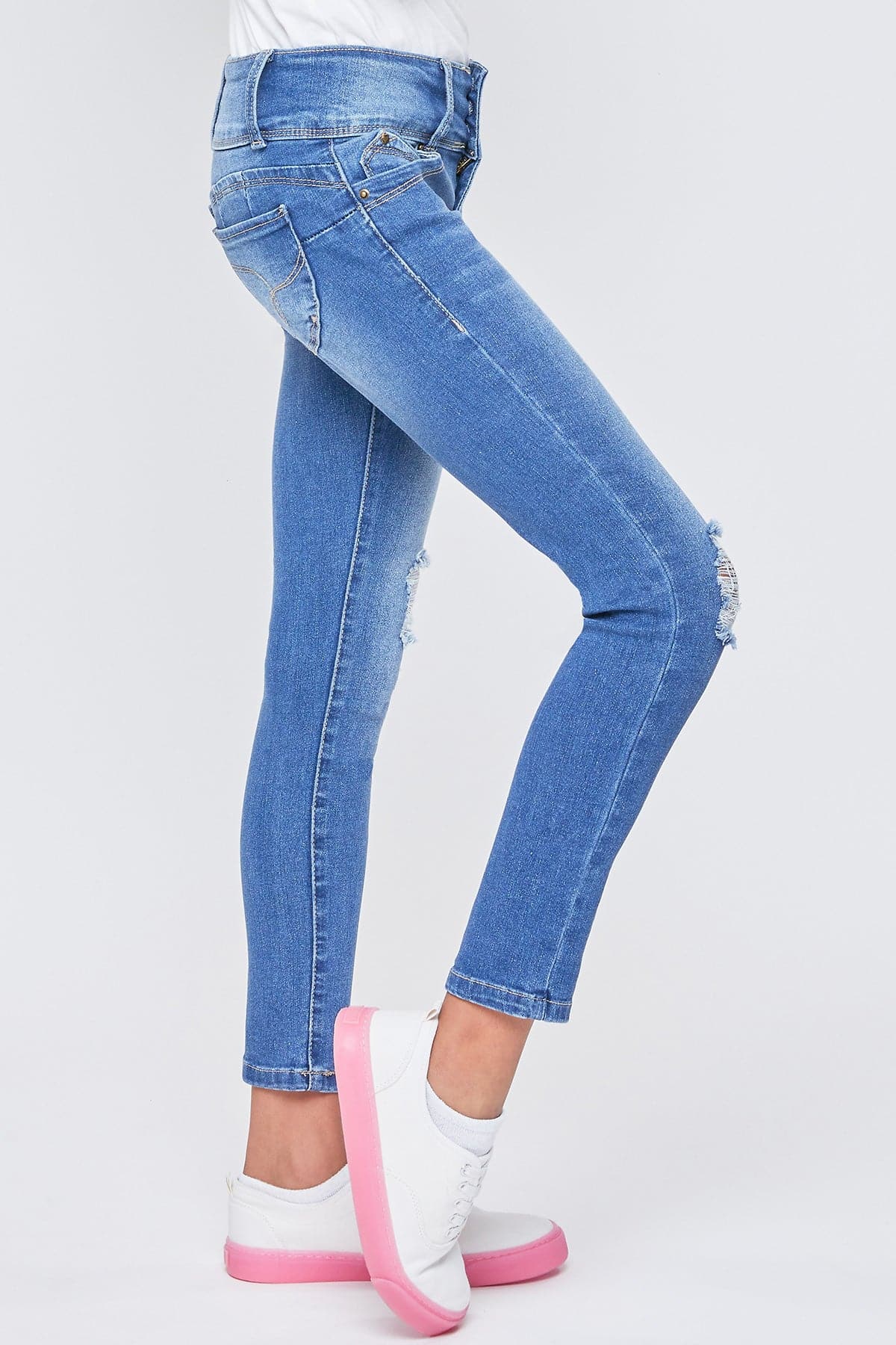 YMI JEANS Girls Sustainable WannaBettaFit 3-Button Skinny Jeans - Side View