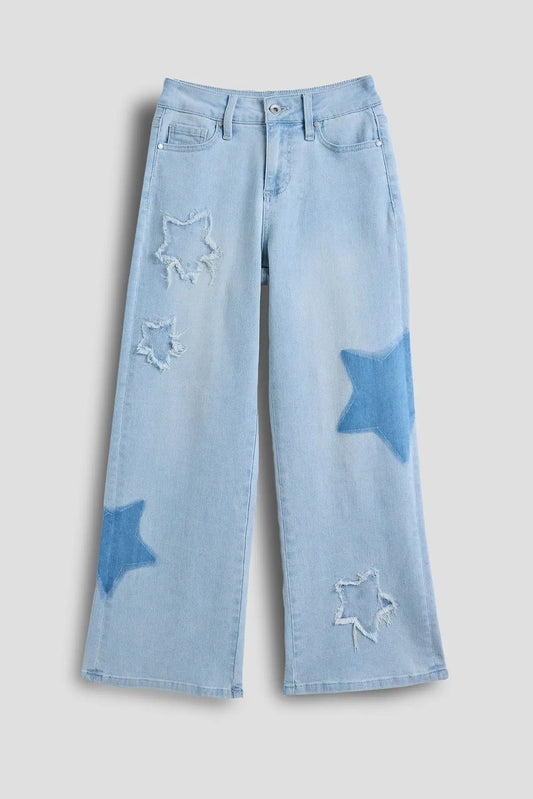 Girls Star Patchwork Wide Leg Jeans YMI JEANS