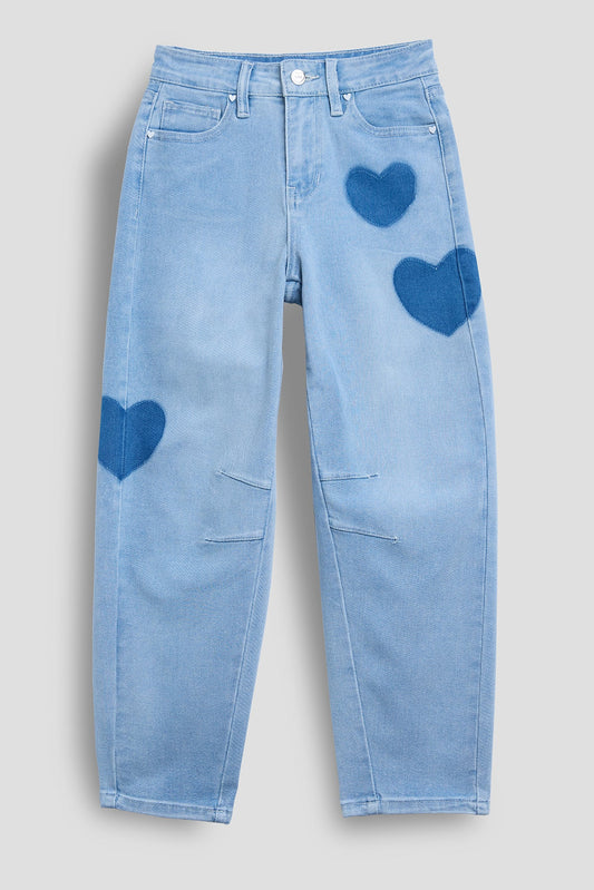 YMI JEANS Girls Heart Shadow Barrel Jeans - Main Product Image