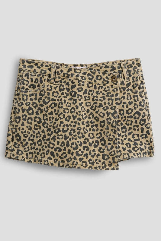 Girls Assymetrical Animal Print Denim Skort - Love Salve