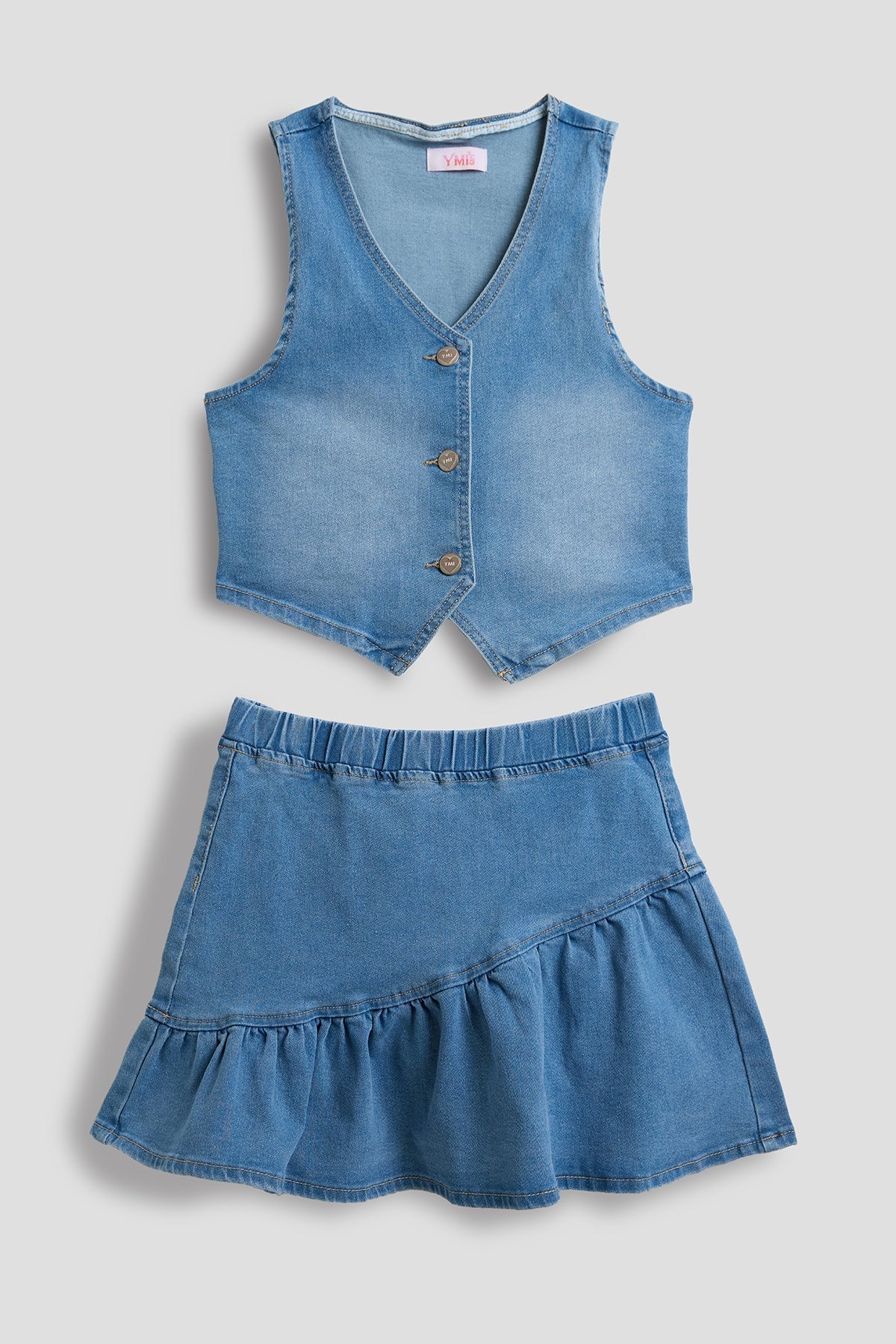 Girls Denim Vest & Ruffle Skirt Set YMI JEANS