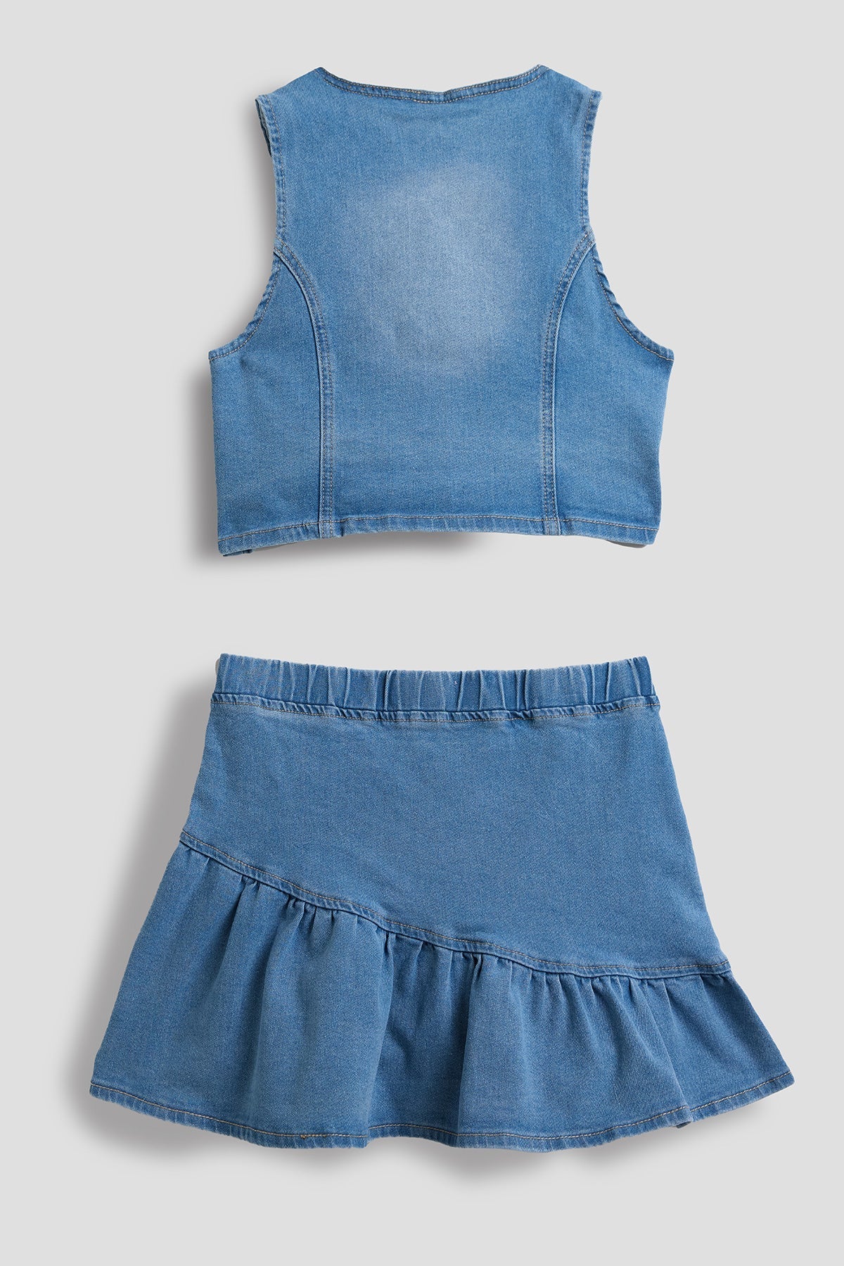 Girls Denim Vest & Ruffle Skirt Set YMI JEANS