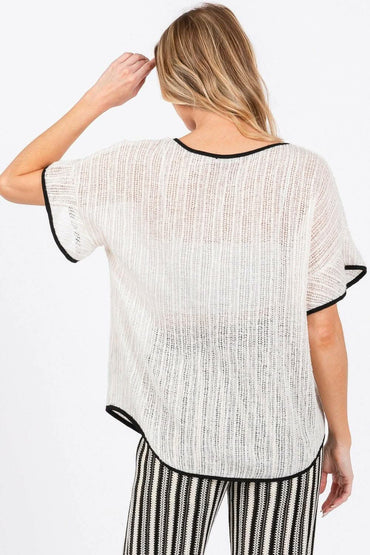 GeeGee Short Sleeve Knit Cover Up with Contrast Detail 
