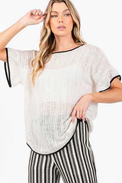 GeeGee Short Sleeve Knit Cover Up with Contrast Detail - Love Salve 
