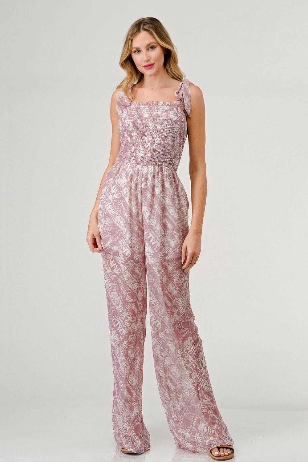 GeeGee Tie Shoulder Wide Leg Jumpsuit with Printed Details 