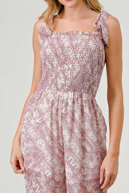 GeeGee Tie Shoulder Wide Leg Jumpsuit with Printed Details 