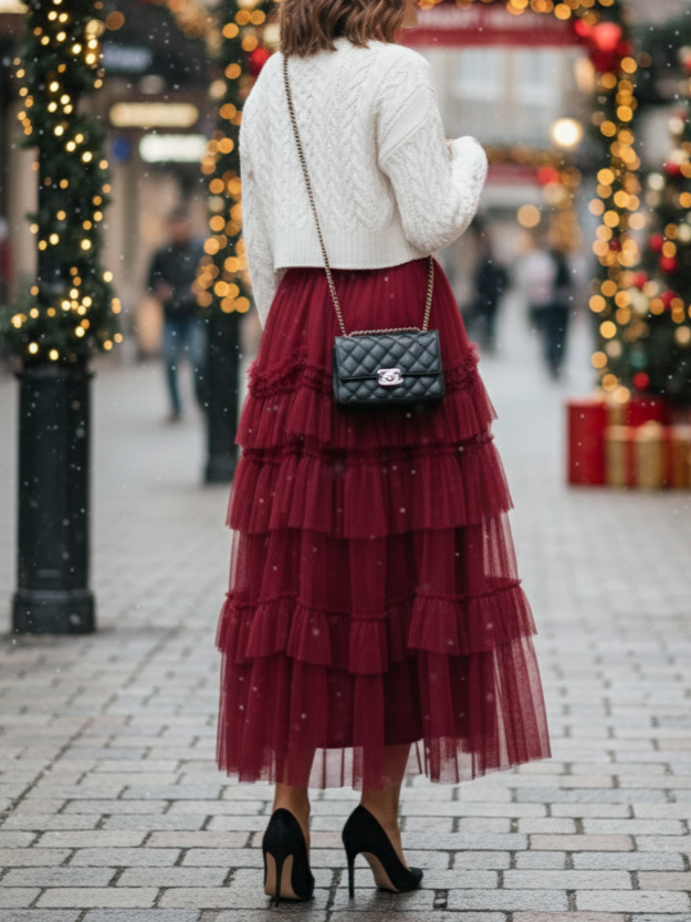 Ruffle chiffon midi skirt Miss Sparkling