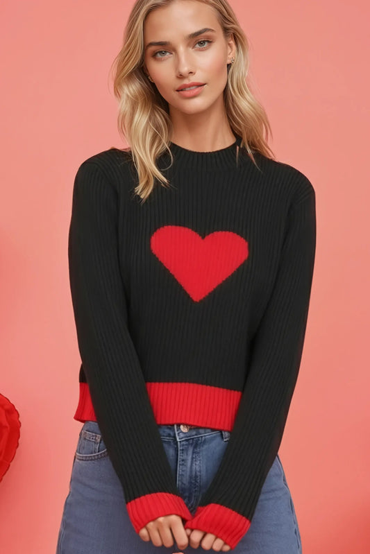 Ribbed Heart Sweater With Soft Knit Fabric Crew Neck And Elastic Cuffs Miss Sparkling