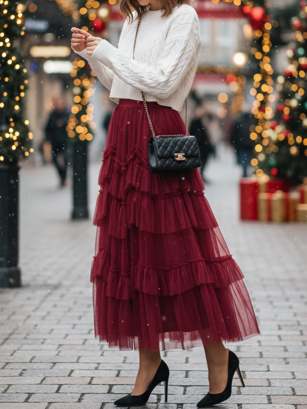 Ruffle chiffon midi skirt Miss Sparkling