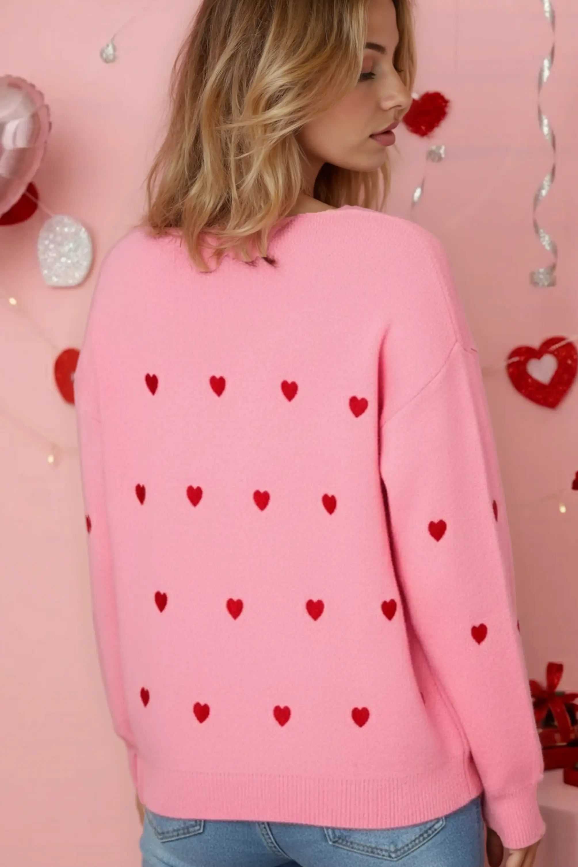 One Shoulder Heart Motifs Knit Sweater Top With Relaxed Fit Miss Sparkling