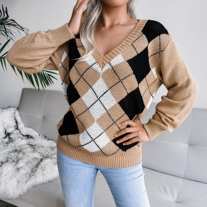 Geometric v-neck sweater for women 