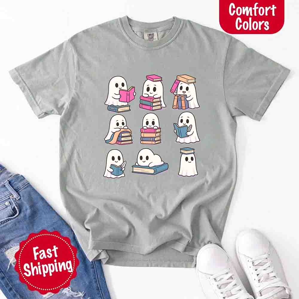 Ghost Reading Comfort Colors Shirt – Spooky Book Lover Halloween Tee Adorb Custom Tees