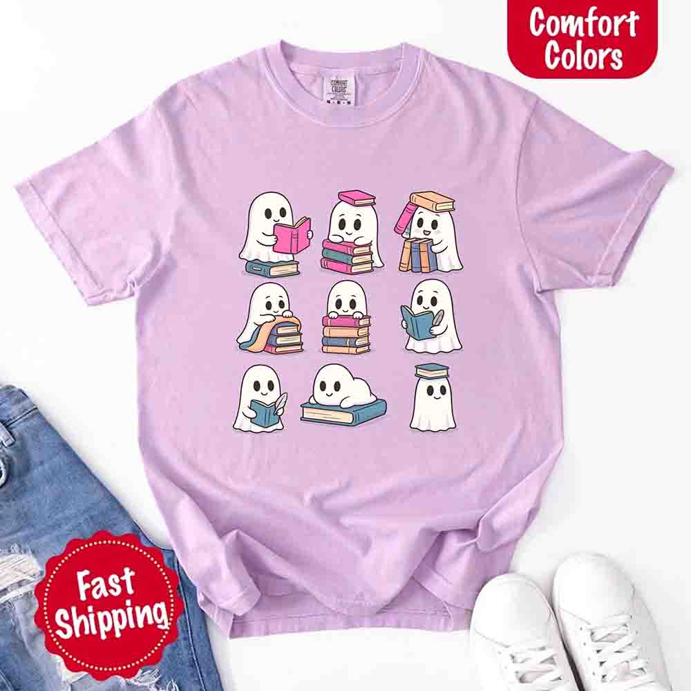 Ghost Reading Comfort Colors Shirt – Spooky Book Lover Halloween Tee Adorb Custom Tees