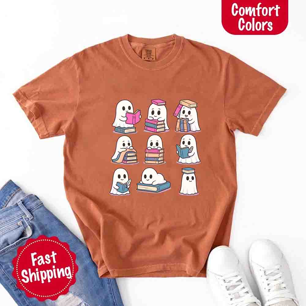 Ghost Reading Comfort Colors Shirt – Spooky Book Lover Halloween Tee Adorb Custom Tees