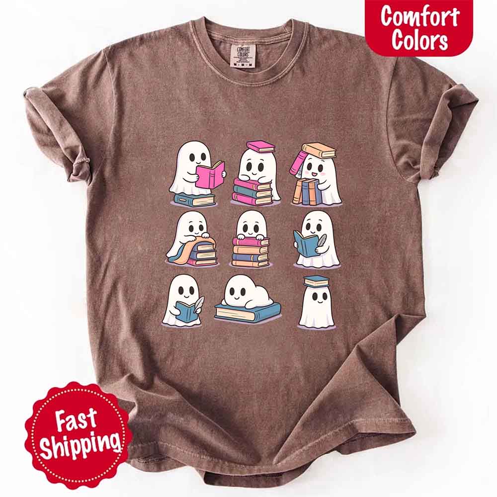 Ghost Reading Comfort Colors Shirt – Spooky Book Lover Halloween Tee Adorb Custom Tees