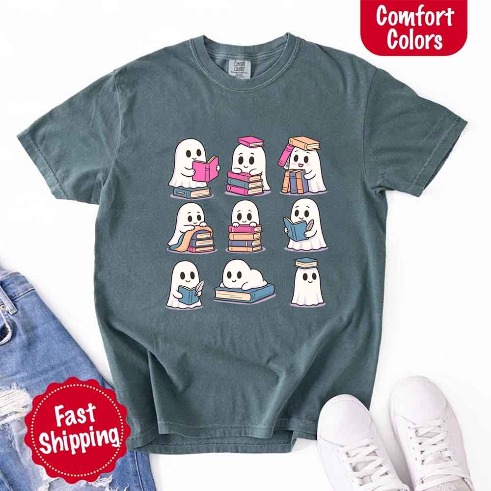 Ghost Reading Comfort Colors Shirt – Spooky Book Lover Halloween Tee Adorb Custom Tees