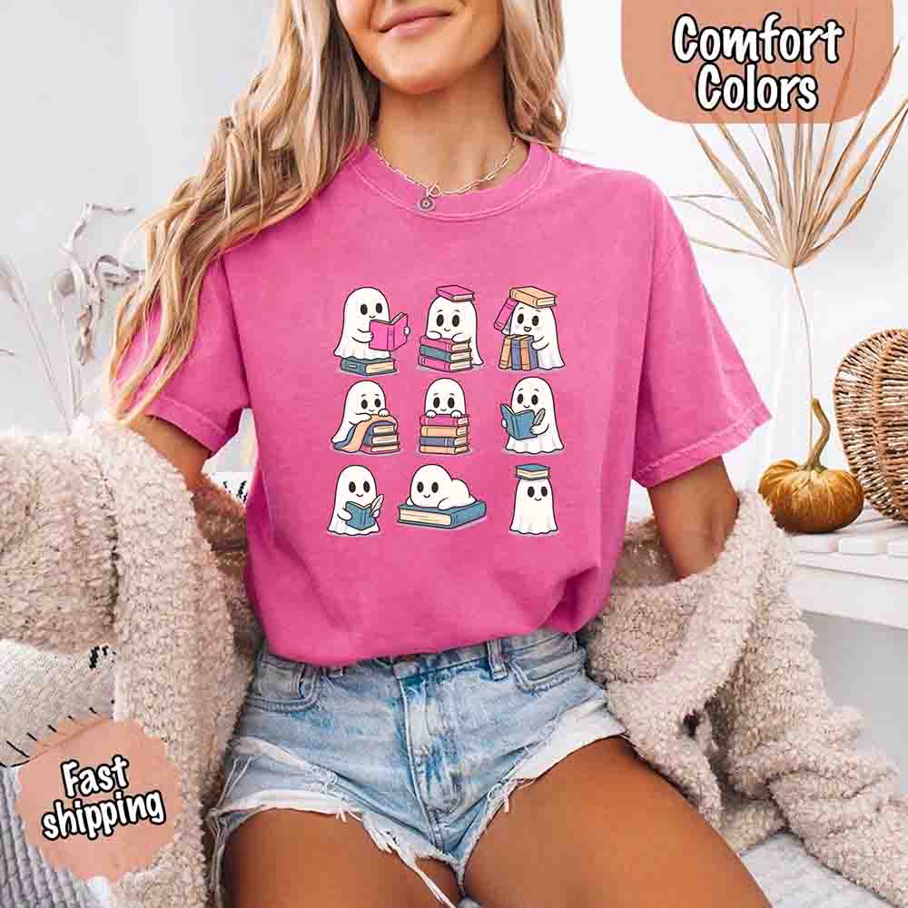 Ghost Reading Comfort Colors Shirt – Spooky Book Lover Halloween Tee Adorb Custom Tees