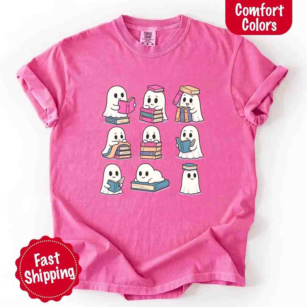 Ghost Reading Comfort Colors Shirt – Spooky Book Lover Halloween Tee Adorb Custom Tees