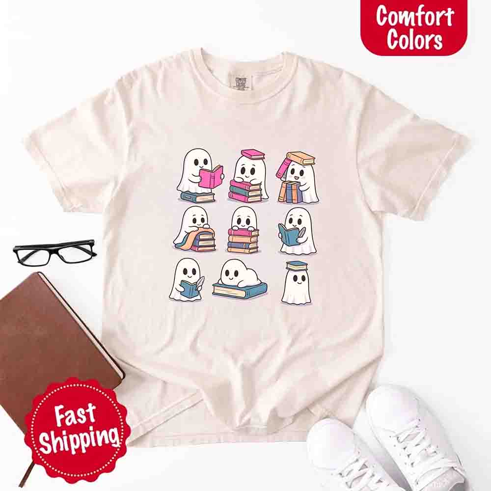 Ghost Reading Comfort Colors Shirt – Spooky Book Lover Halloween Tee Adorb Custom Tees