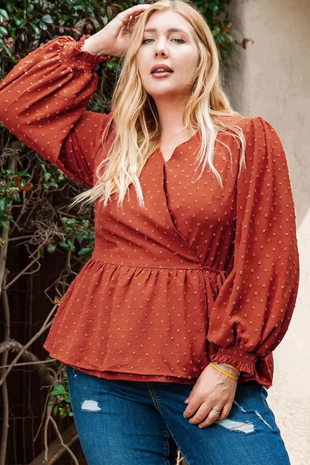 Gold Flame Plus Size Wrap Blouse - Love Salve 