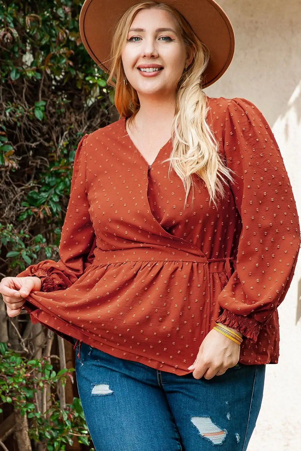 Gold Flame Plus Size Wrap Blouse - Love Salve 