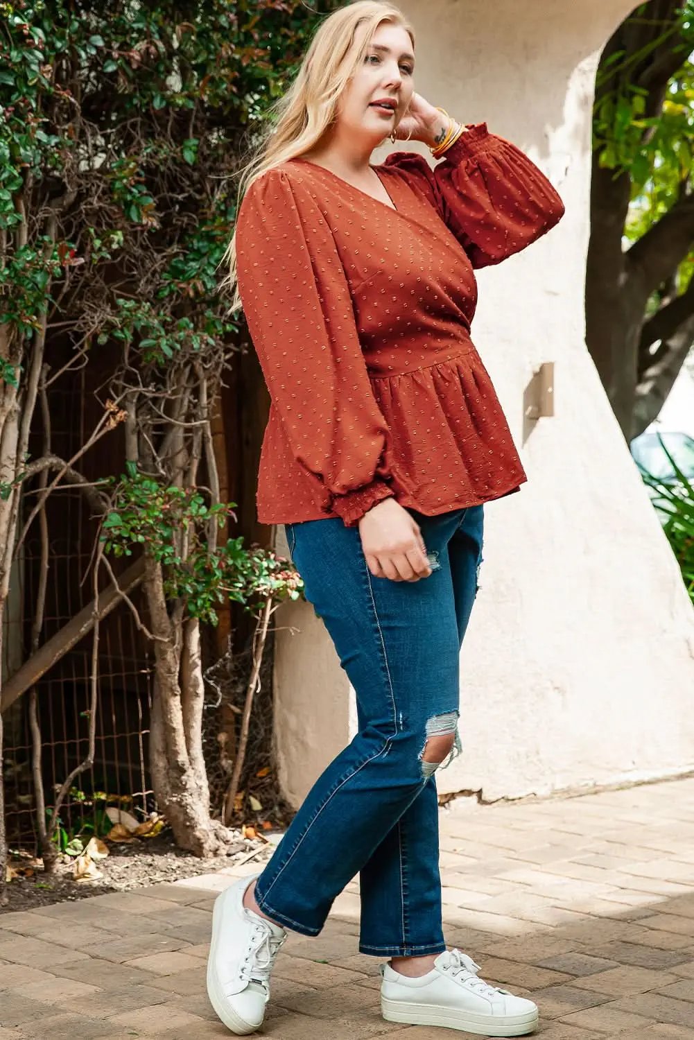 Gold Flame Plus Size Wrap Blouse - Love Salve 