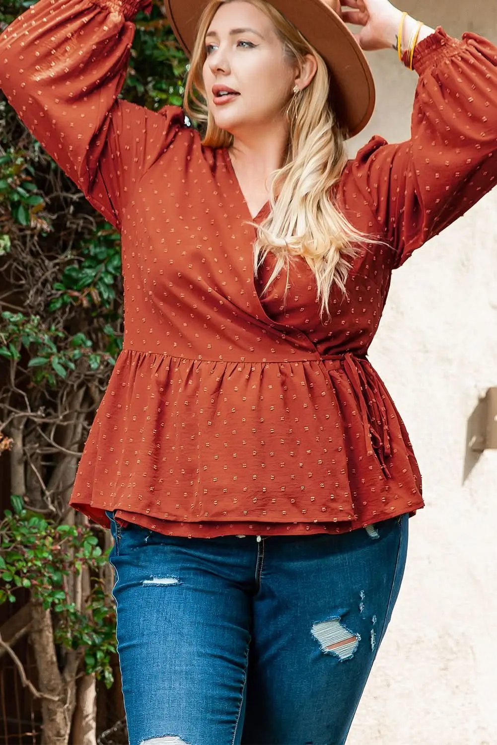 Gold Flame Plus Size Wrap Blouse - Love Salve 