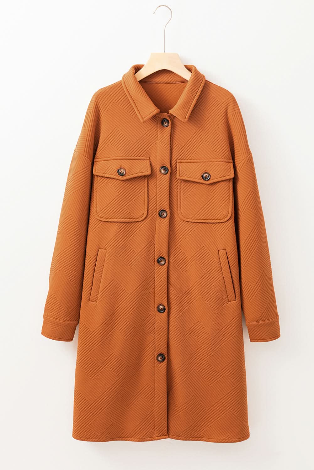 Gold Flame Textured Collared Drop Shoulder Buttoned Front Duster Coat - Love Salve 