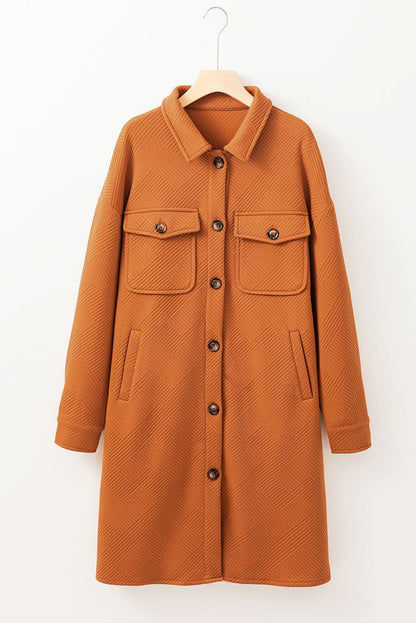 Gold Flame Textured Collared Drop Shoulder Buttoned Front Duster Coat - Love Salve 