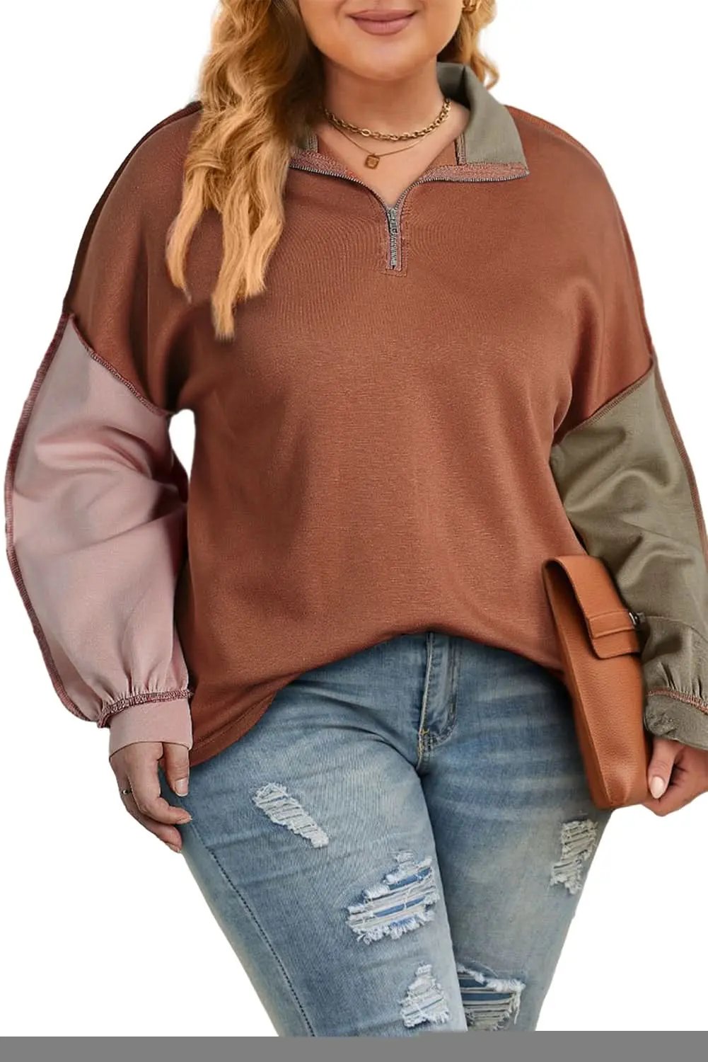 Gold Flame plus size colorblock sweatshirt - Love Salve 
