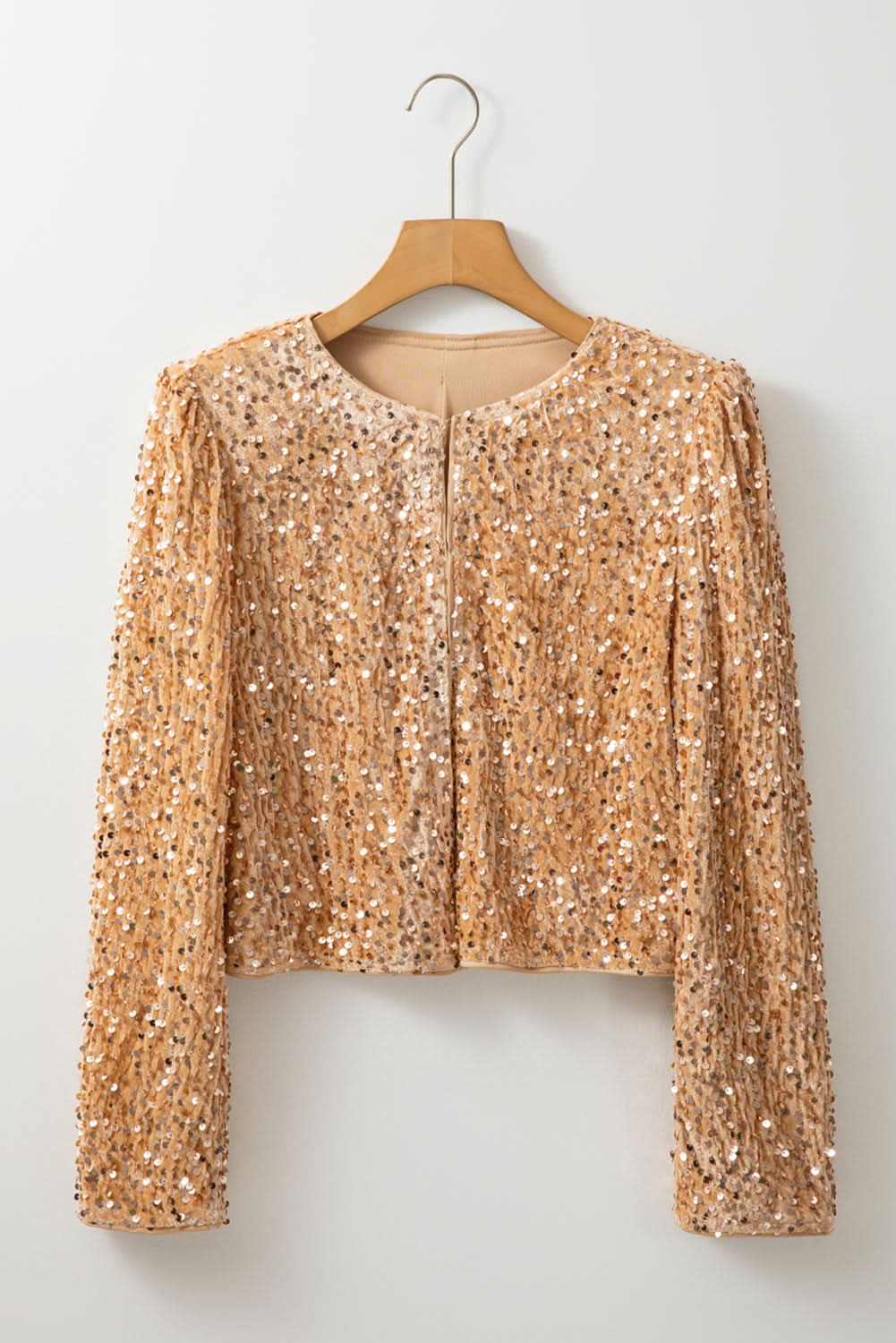 Golden Fleece Sequined Open Front Cropped Jacket - Love Salve 