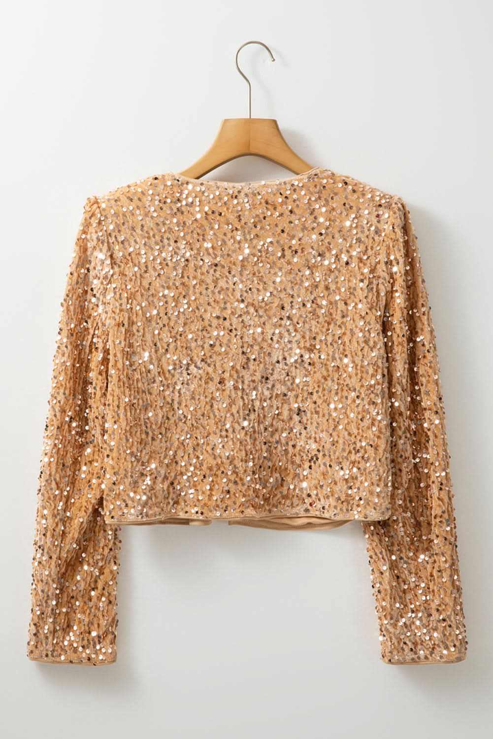 Golden Fleece Sequined Open Front Cropped Jacket - Love Salve 