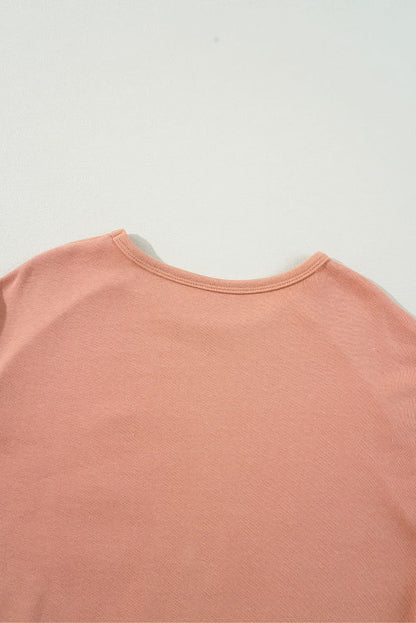 Grapefruit Orange Flower Patch Graphic Exposed Seam Wide Sleeve Top - Love Salve 