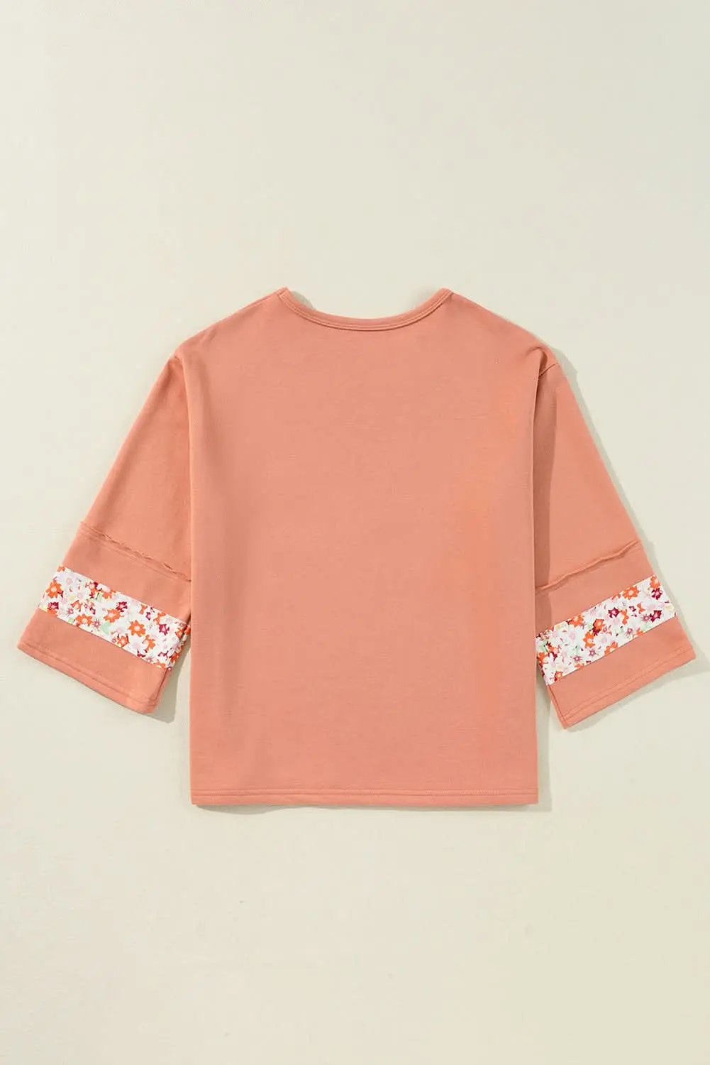 Grapefruit Orange Flower Patch Graphic Exposed Seam Wide Sleeve Top - Love Salve 