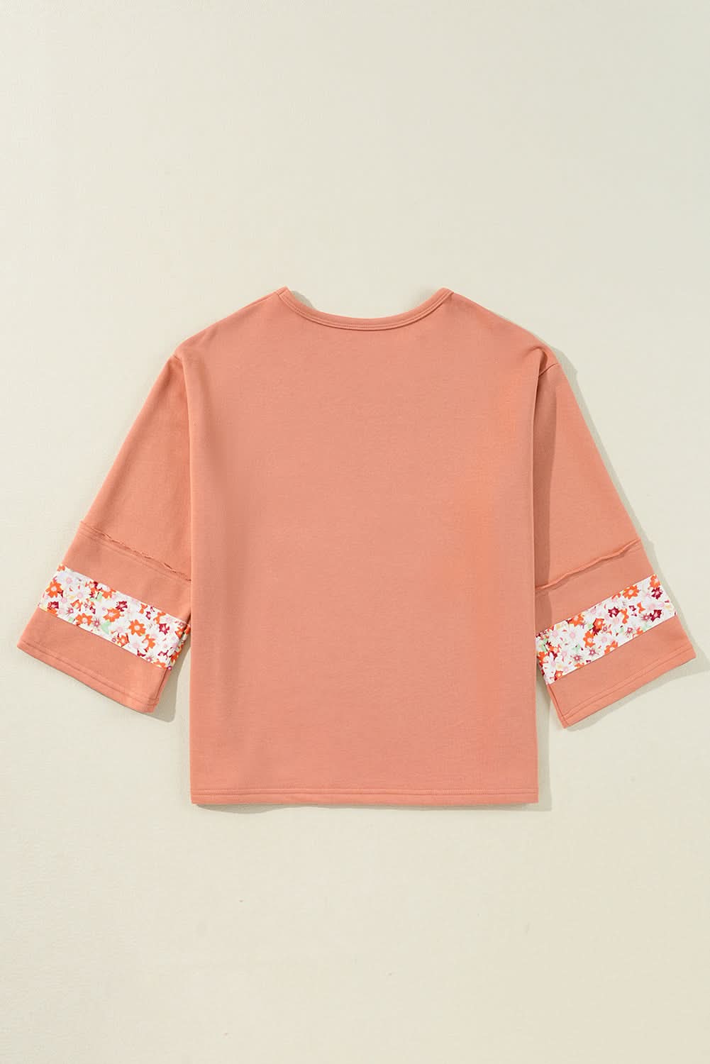 Grapefruit Orange Flower Patch Graphic Exposed Seam Wide Sleeve Top - Love Salve 