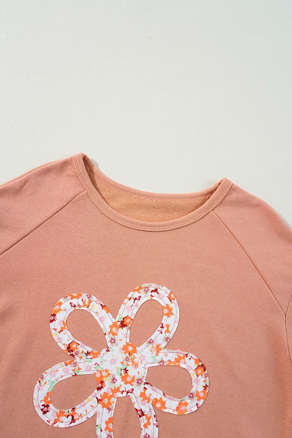 Grapefruit Orange Flower Patch Graphic Exposed Seam Wide Sleeve Top - Love Salve 