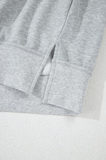 Gray Half Zipper Collared Drop Shoulder Side Slits Sweatshirt - Love Salve 