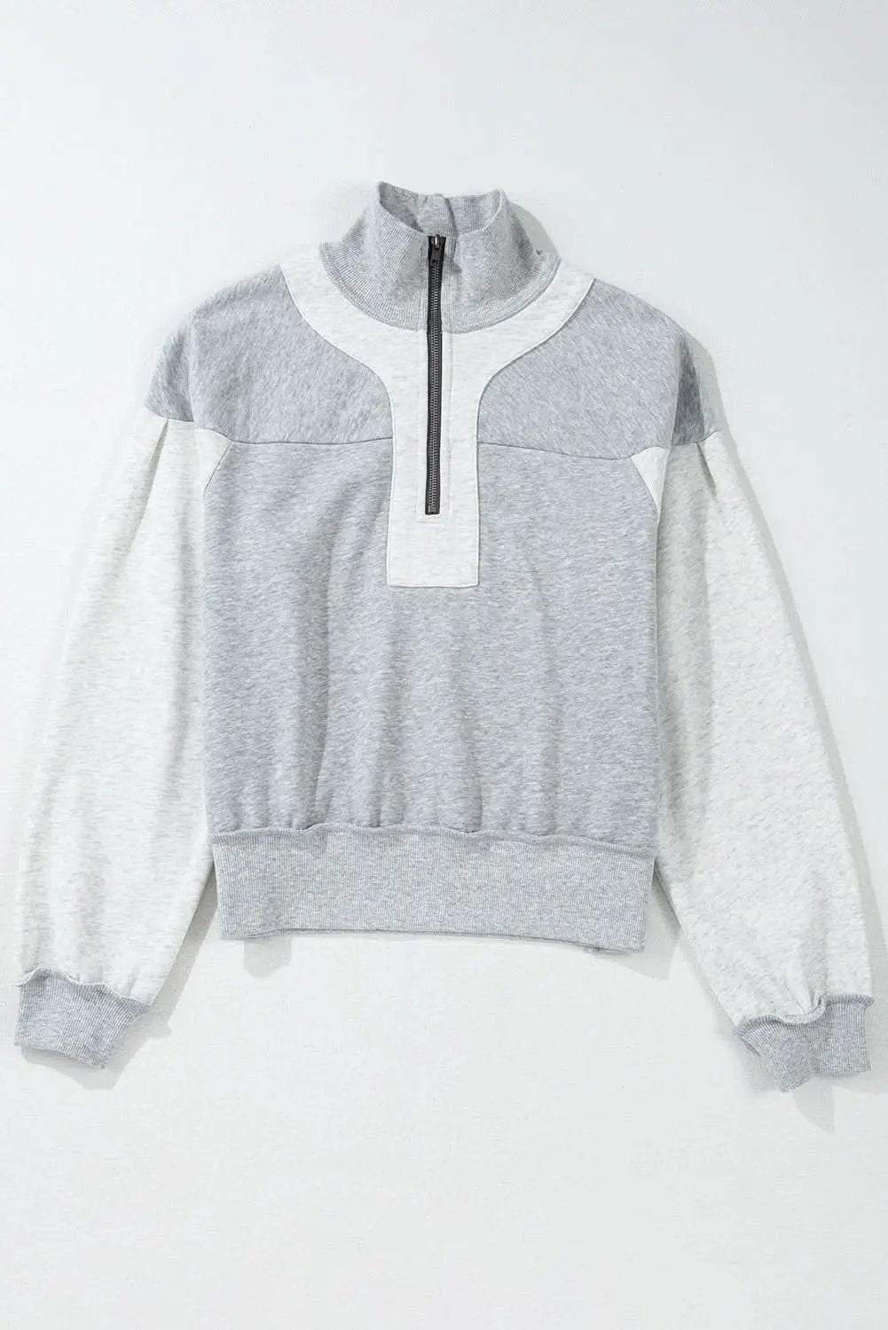 Gray Half Zipper Collared Drop Shoulder Side Slits Sweatshirt - Love Salve 