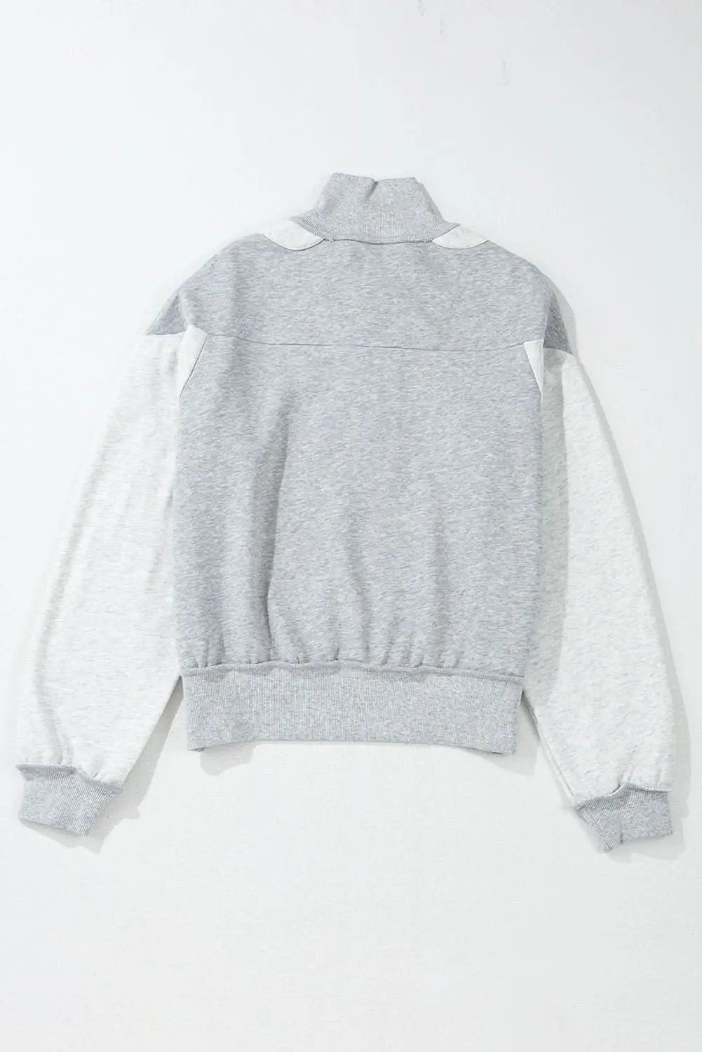 Gray Half Zipper Collared Drop Shoulder Side Slits Sweatshirt - Love Salve 