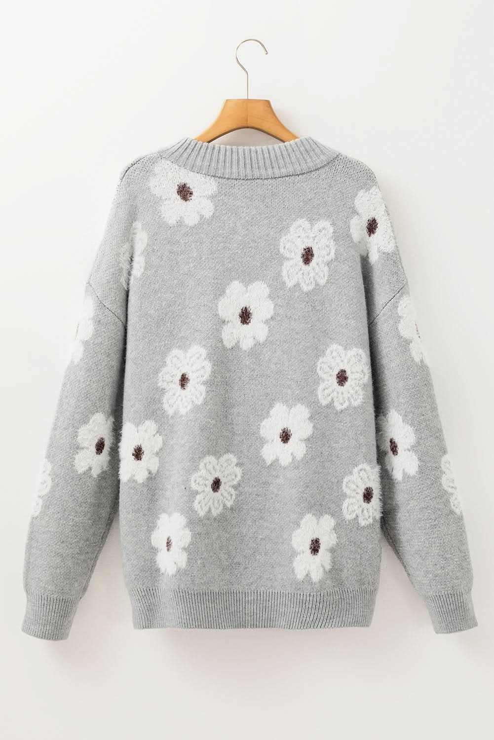 Gray floral embroidered plus size sweater - Love Salve 