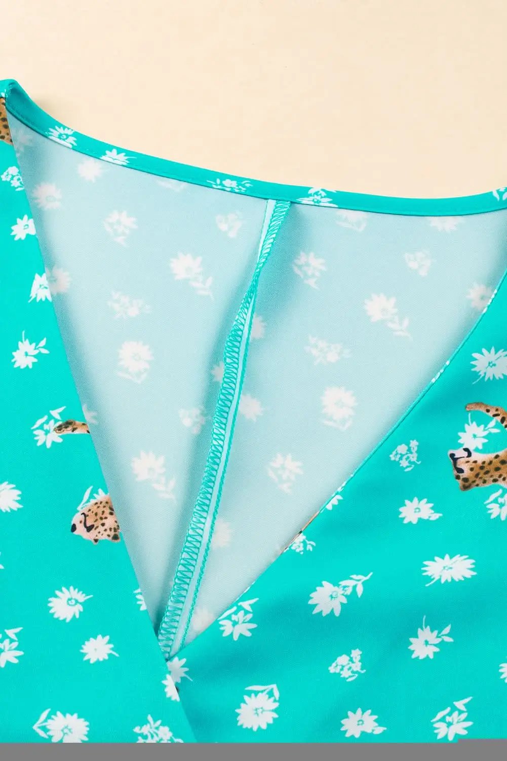 Green Cheetah Print V Neck Short Sleeve Plus Top - Love Salve 