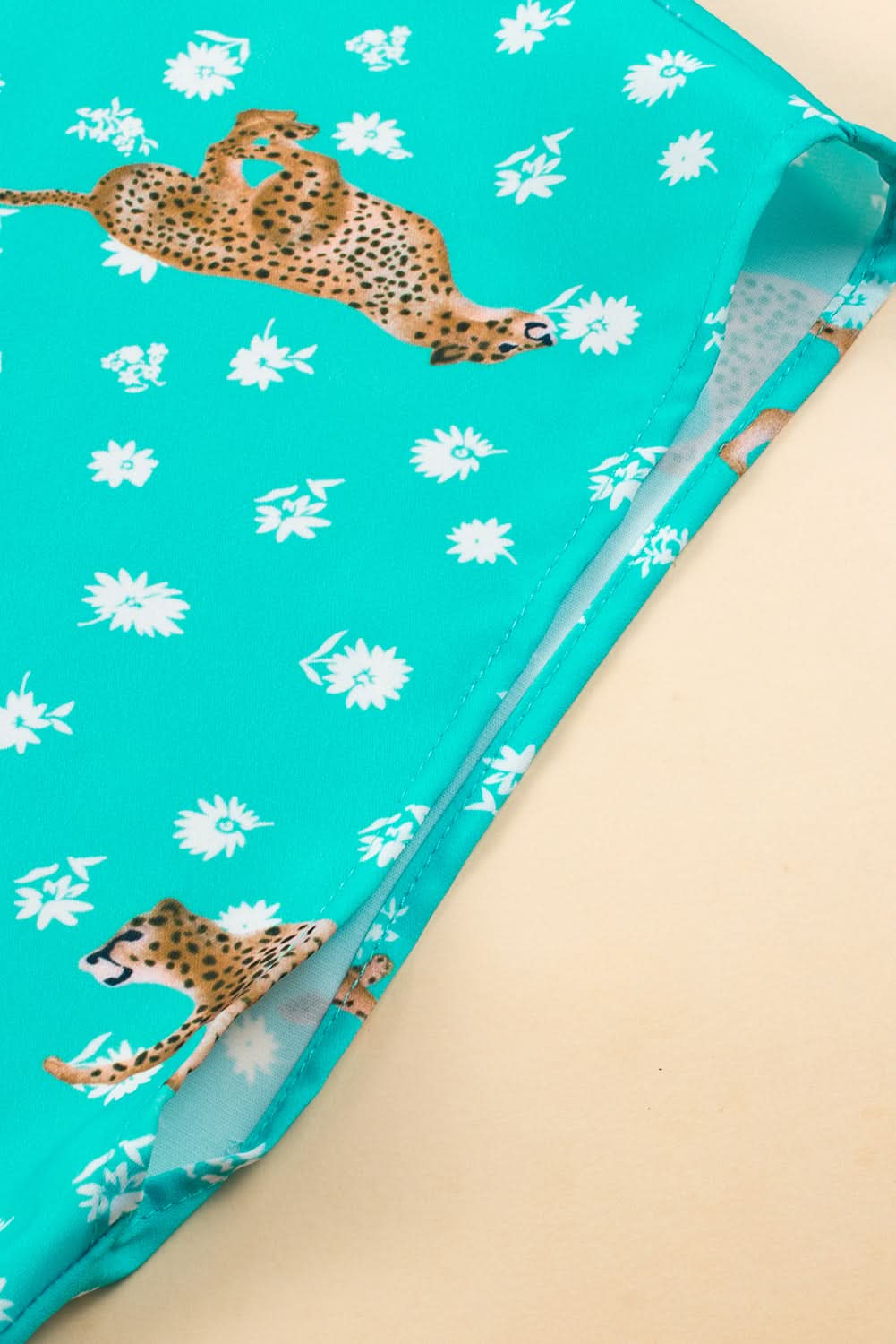Green Cheetah Print V Neck Short Sleeve Plus Top - Love Salve 