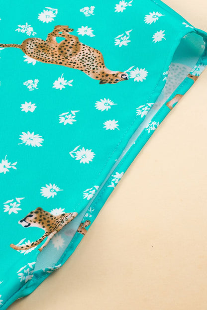 Green Cheetah Print V Neck Short Sleeve Plus Top - Love Salve 